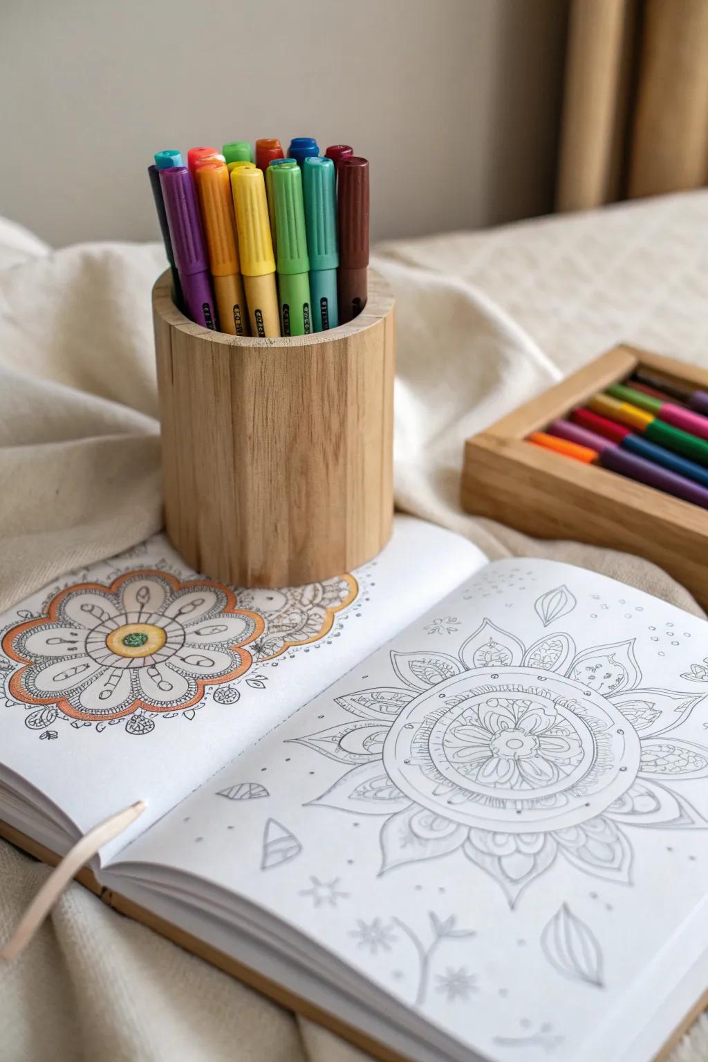 Ignite creativity with these vibrant markers and intricate coloring designs, perfect for a minimalist Easter basket surprise!