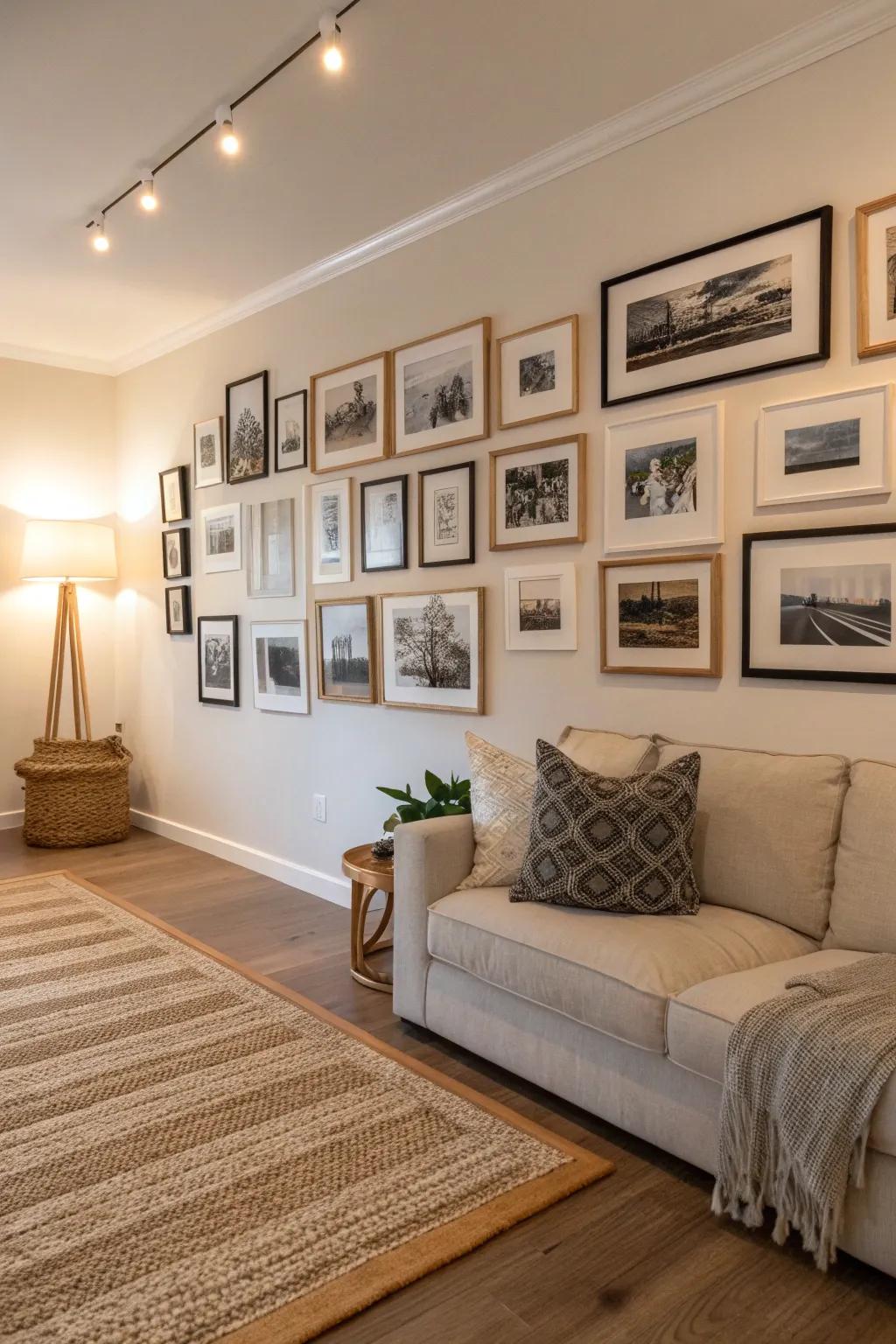 Transform your space with a stunning gallery wall: a perfect blend of simplicity and personal expression.