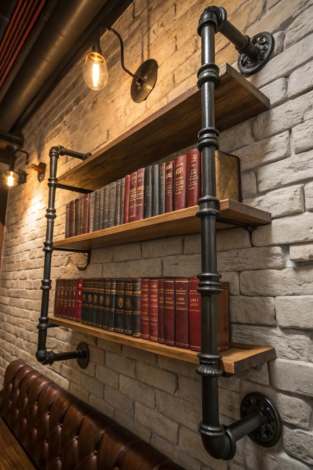 Elevate your space with the timeless charm of a handcrafted pipe bookshelf.