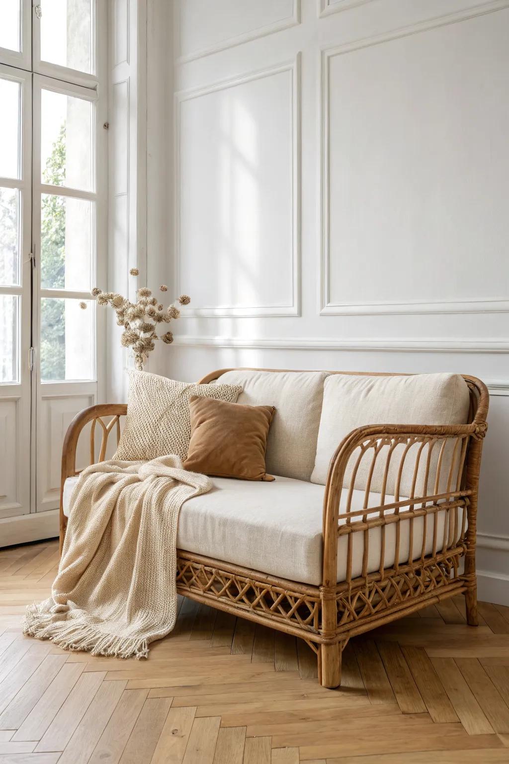 Anchor your space with a woven rattan sofa—light, airy, and effortlessly modern.