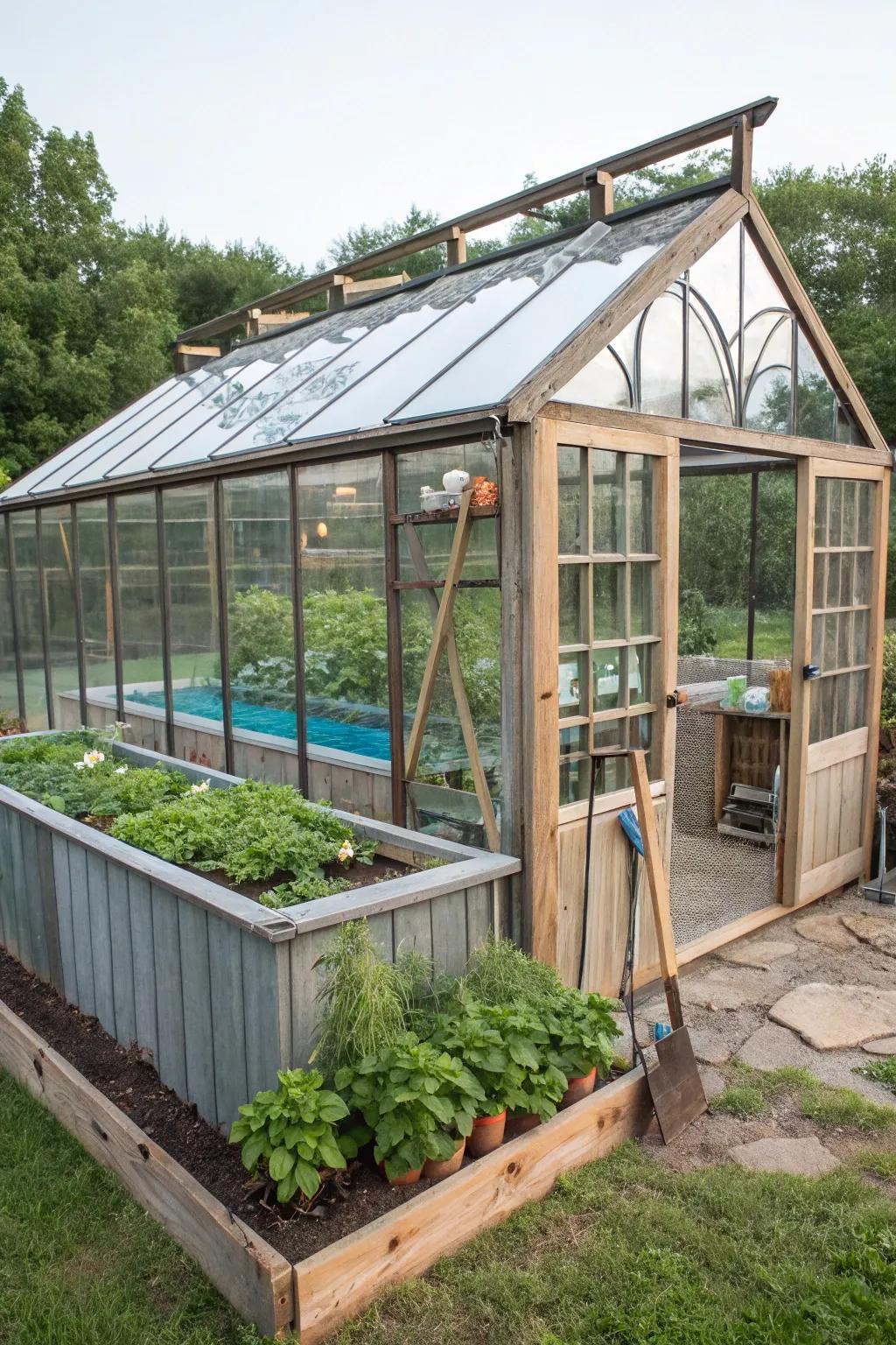 Transform your old pool frame into a stunning greenhouse masterpiece!