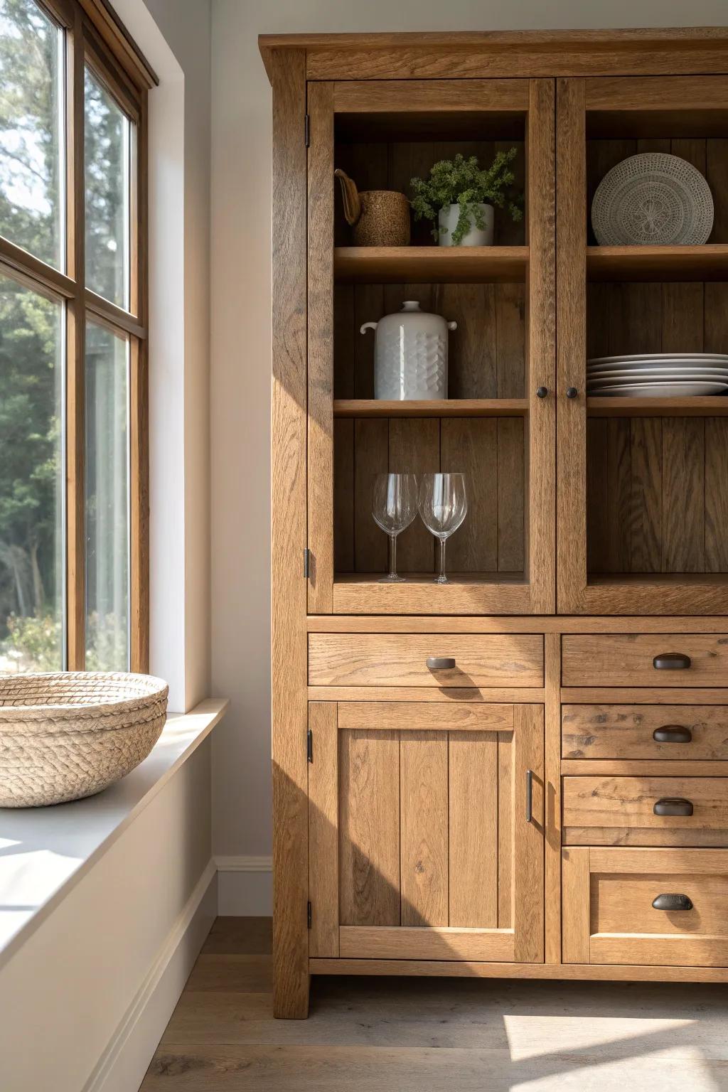 A classic reclaimed-wood butler’s pantry bridge—your calm, beautiful landing zone for hosting.