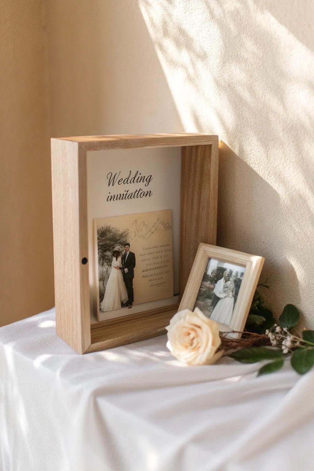 Cherish your wedding day memories with a beautifully crafted shadow box that tells your love story.