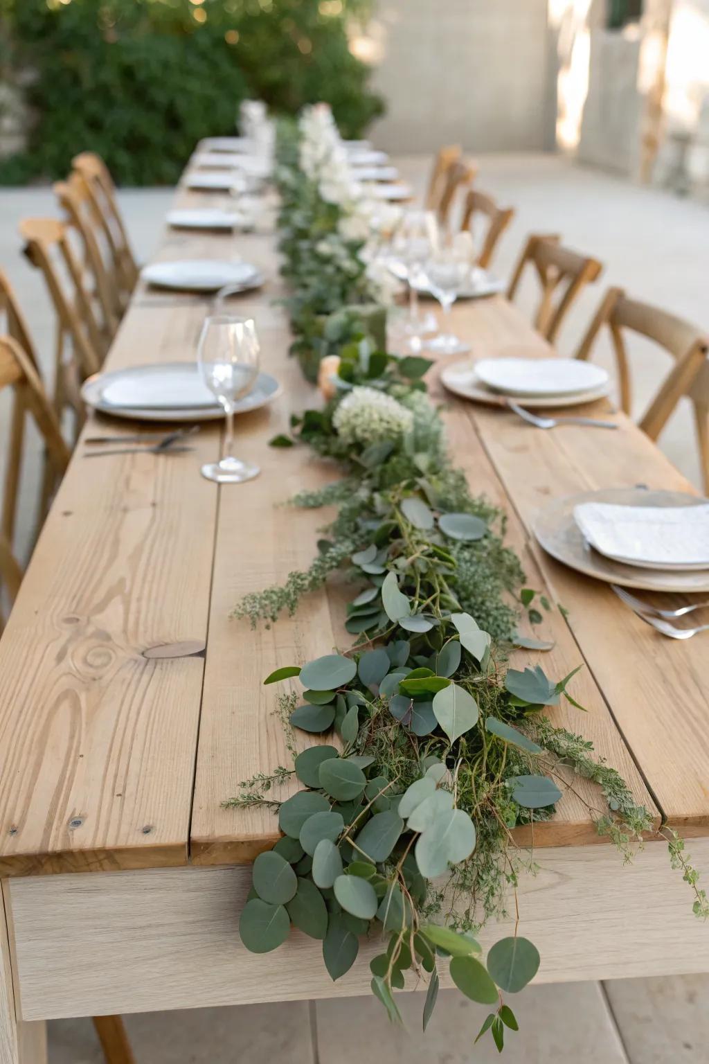 A simple greenery runner brings instant romance—clean, minimal, and beautifully effortless.