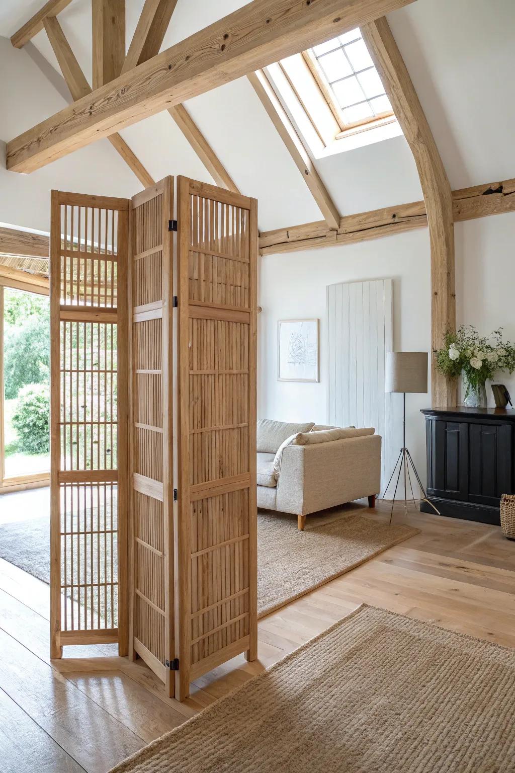 An open-plan great room feels bigger—warm oak craftsmanship defines zones without walls.