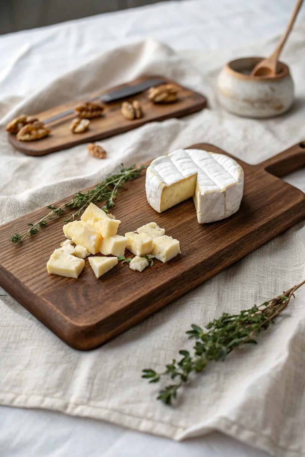 Classic mini board: one soft cheese, one hard cheese—simple, full-looking, and beautifully balanced.