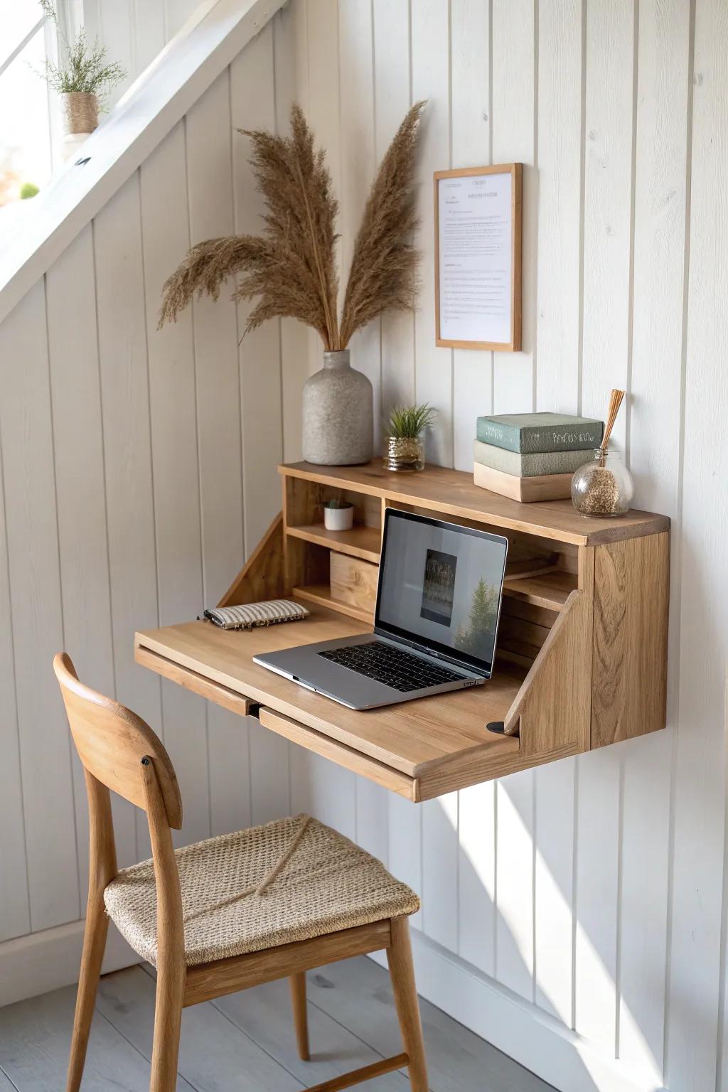 Bright white shiplap makes this tiny farmhouse office nook feel twice as big and airy.
