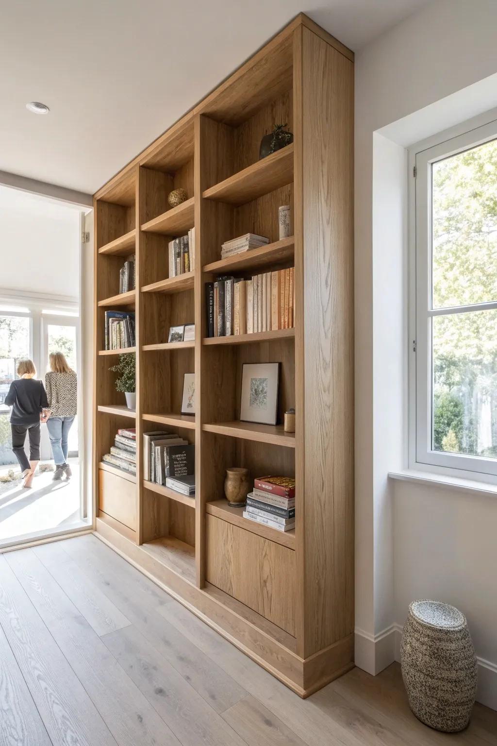 Floor-to-ceiling built-ins: maximum book storage with custom trim in a small room.