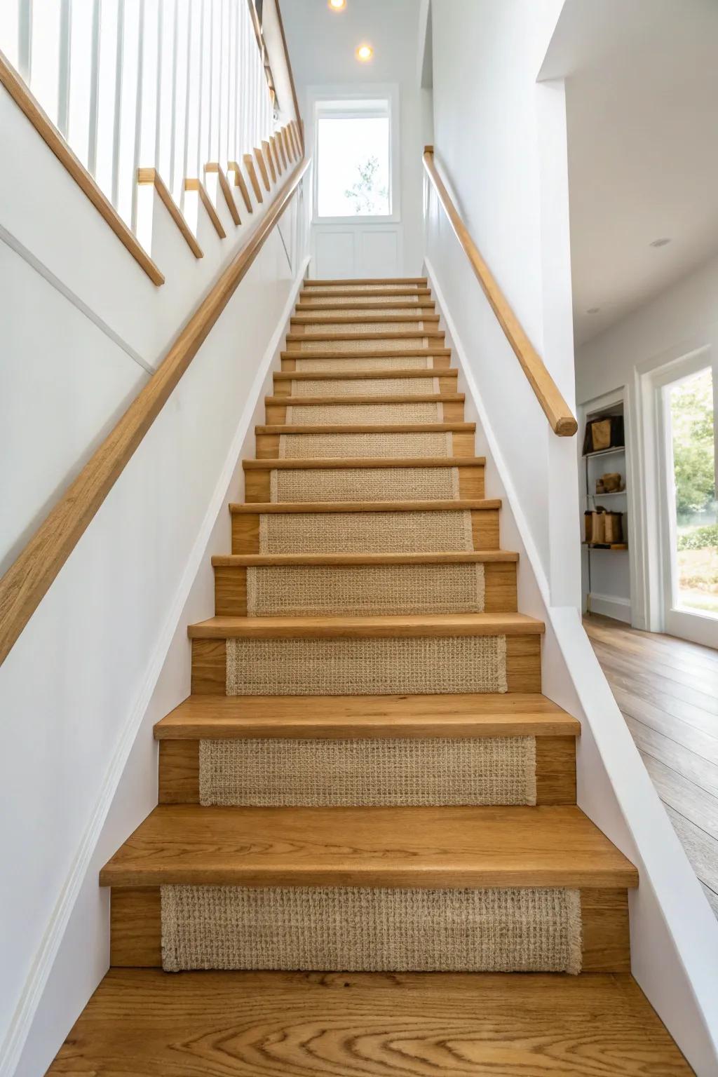 Classic oak treads + crisp white risers for a bright, timeless straight staircase look.