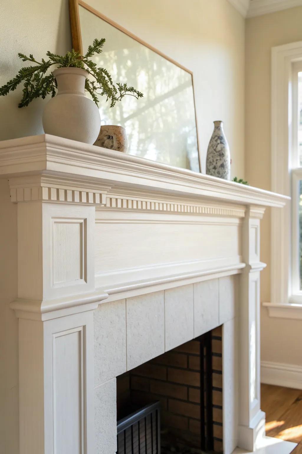 Classic white painted wood mantel—timeless, bright, and perfect for effortless seasonal styling.