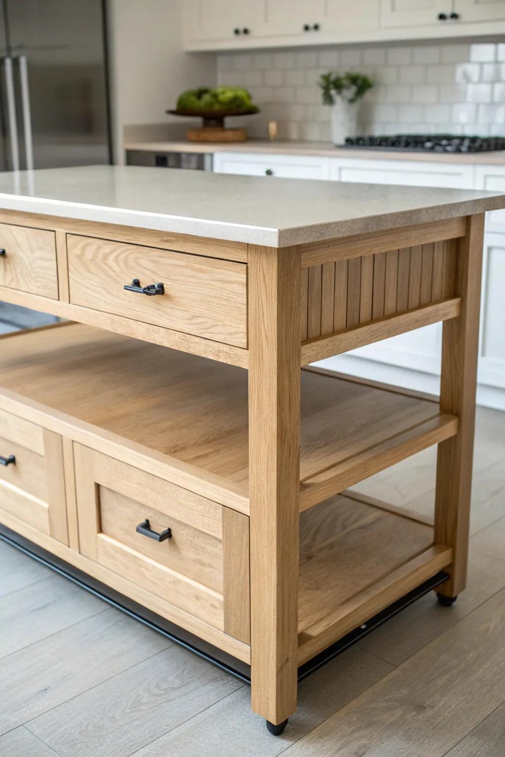 Classic raised bar top: a two-tier island that hides prep clutter and invites casual hangouts.