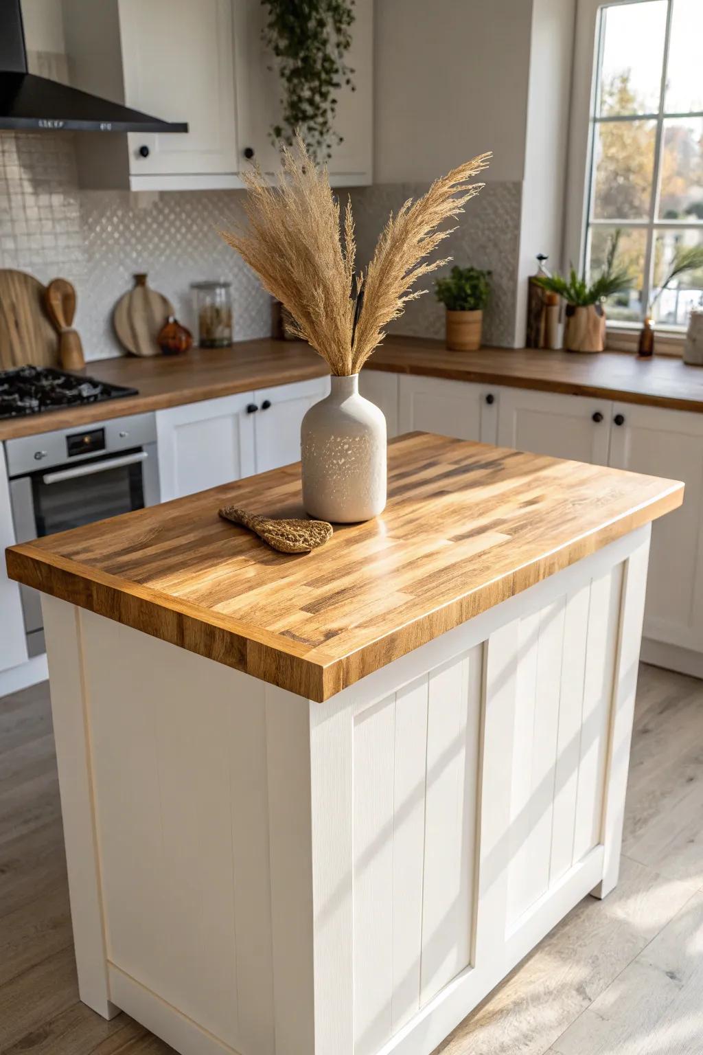Classic butcher-block island top—warm, durable, and effortlessly beautiful with everyday patina.