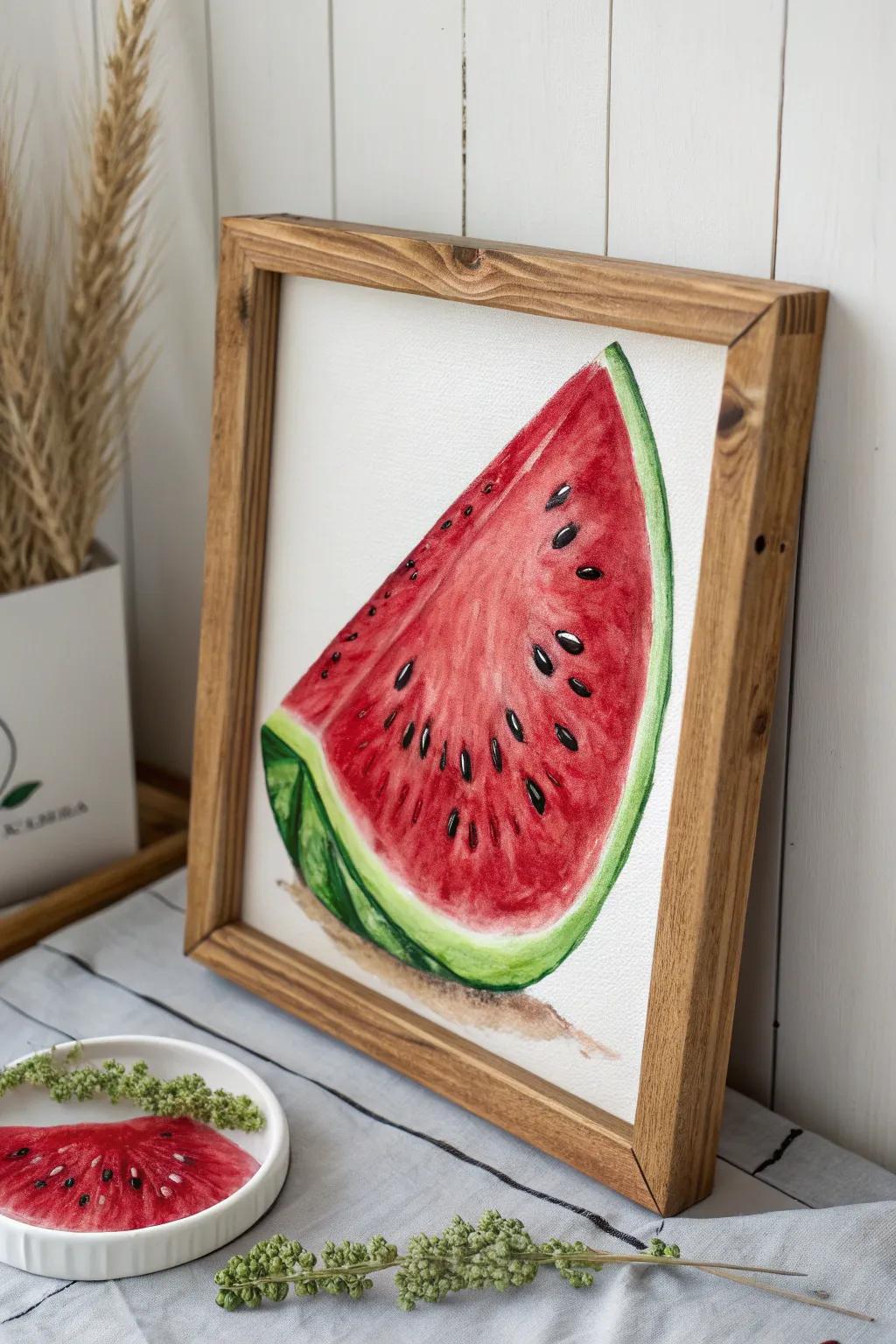 Add a splash of summer to your kitchen with this classic watermelon slice painting!