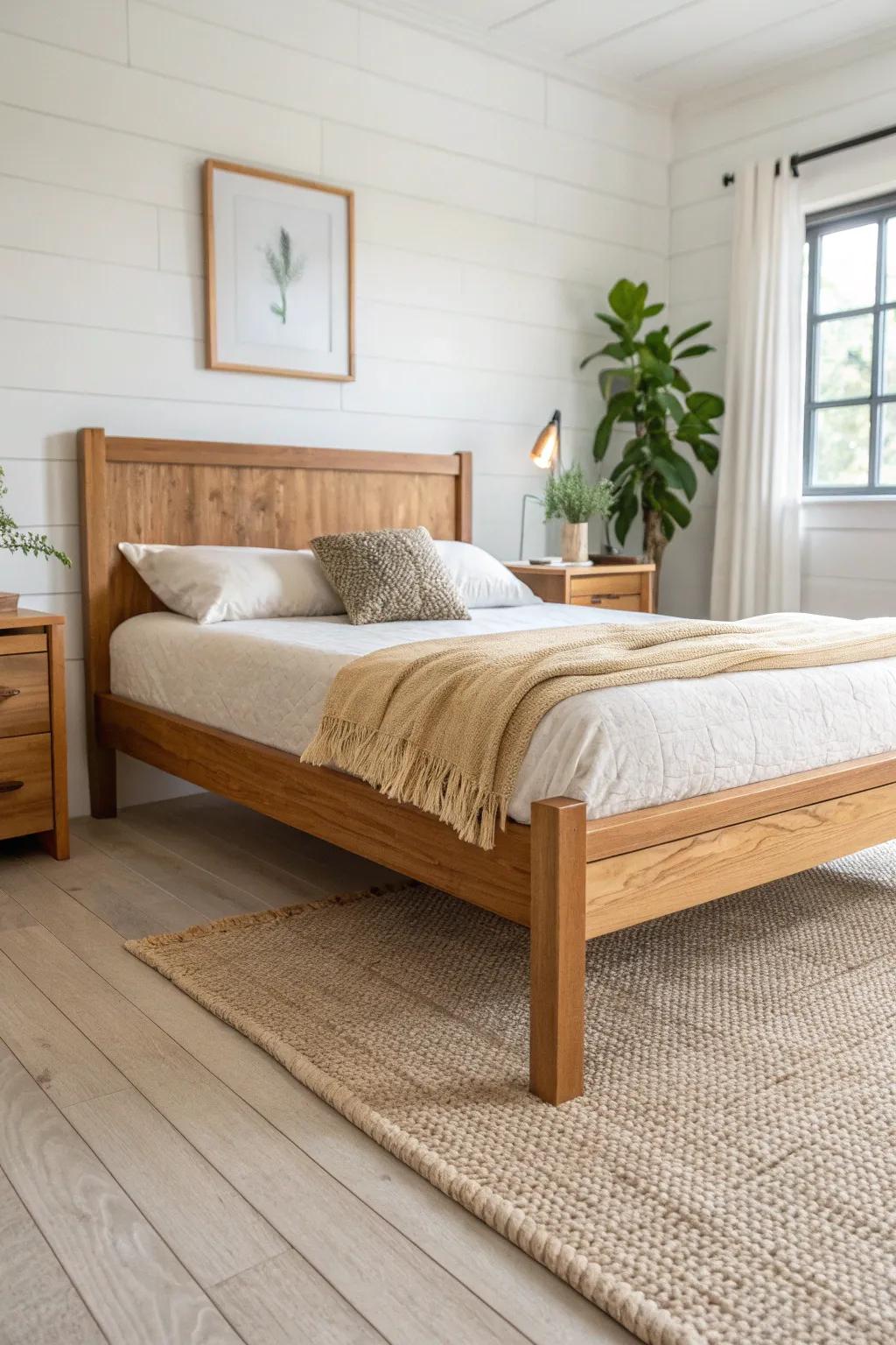 Classic Shaker platform frame—clean lines, sturdy legs, and wood grain in the spotlight.