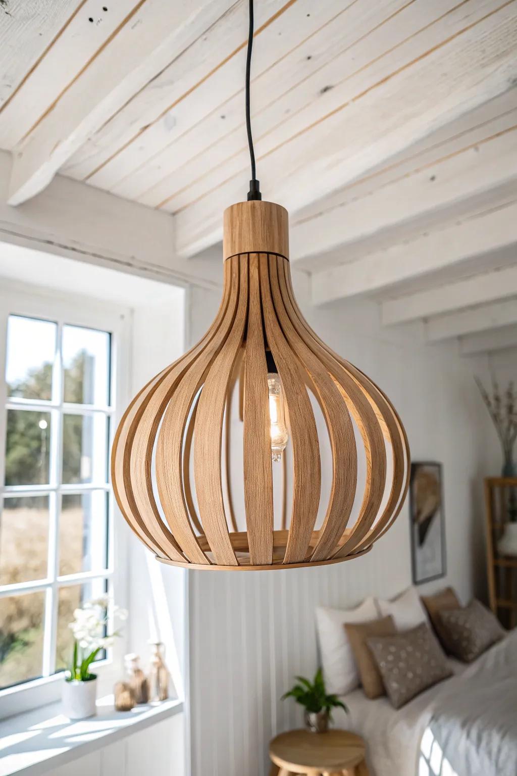 Crisp white walls make a wood ceiling feel taller—letting the grain stay the star.