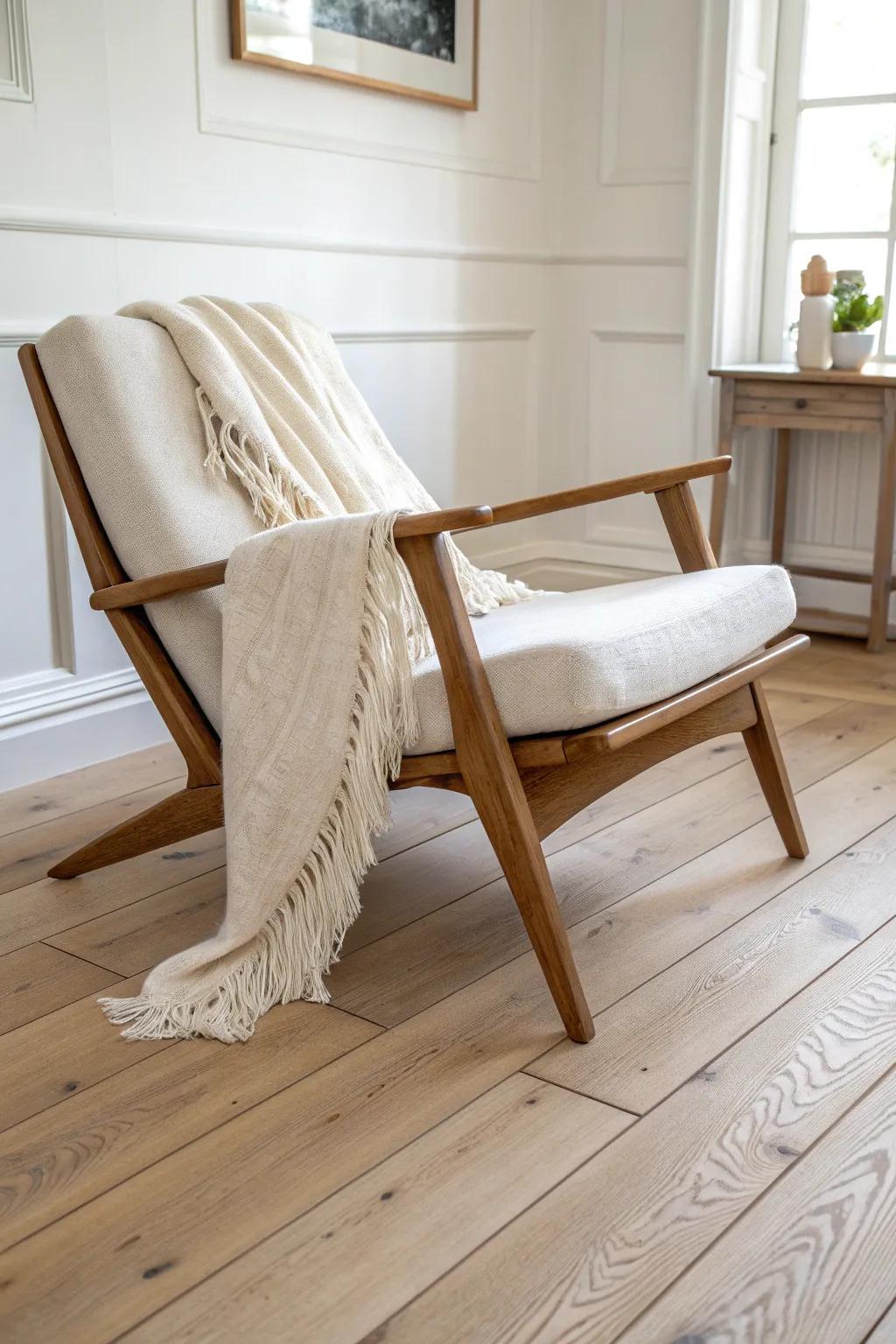 Light oak floors + creamy linens: an airy neutral living room that feels bigger and calmer.
