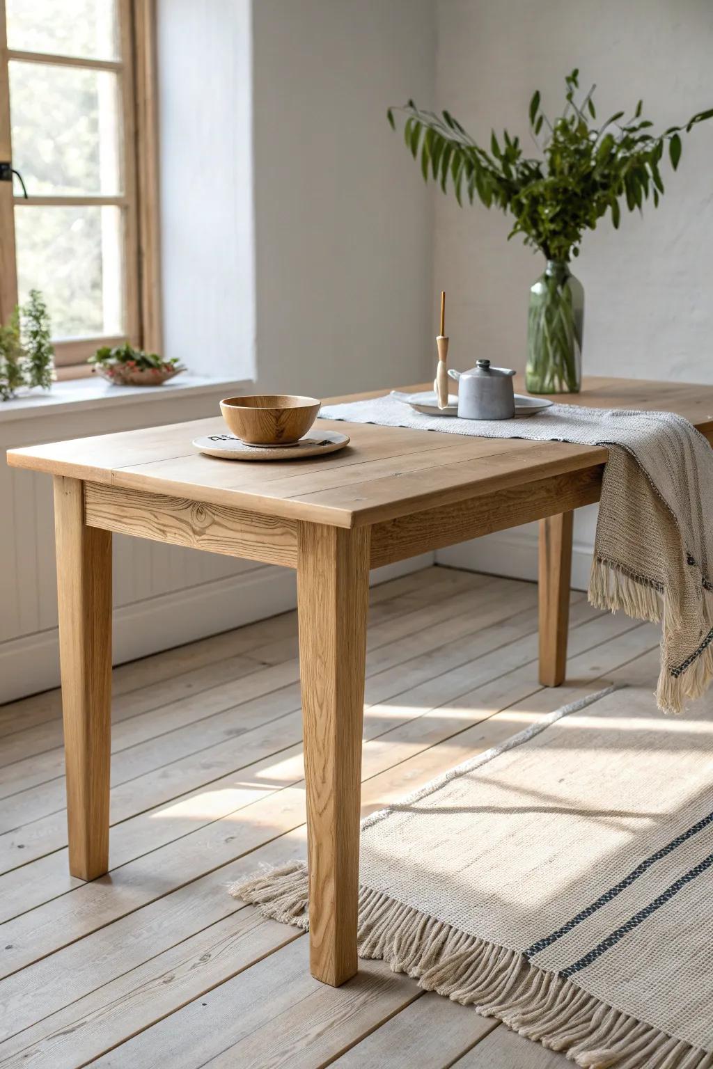 Classic four straight legs—clean lines, tight joinery, and timeless strength in warm oak.