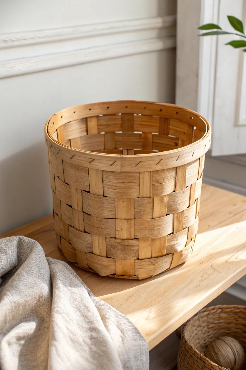 Classic woven wood basket with warm grain—minimal, rustic storage that looks intentional.