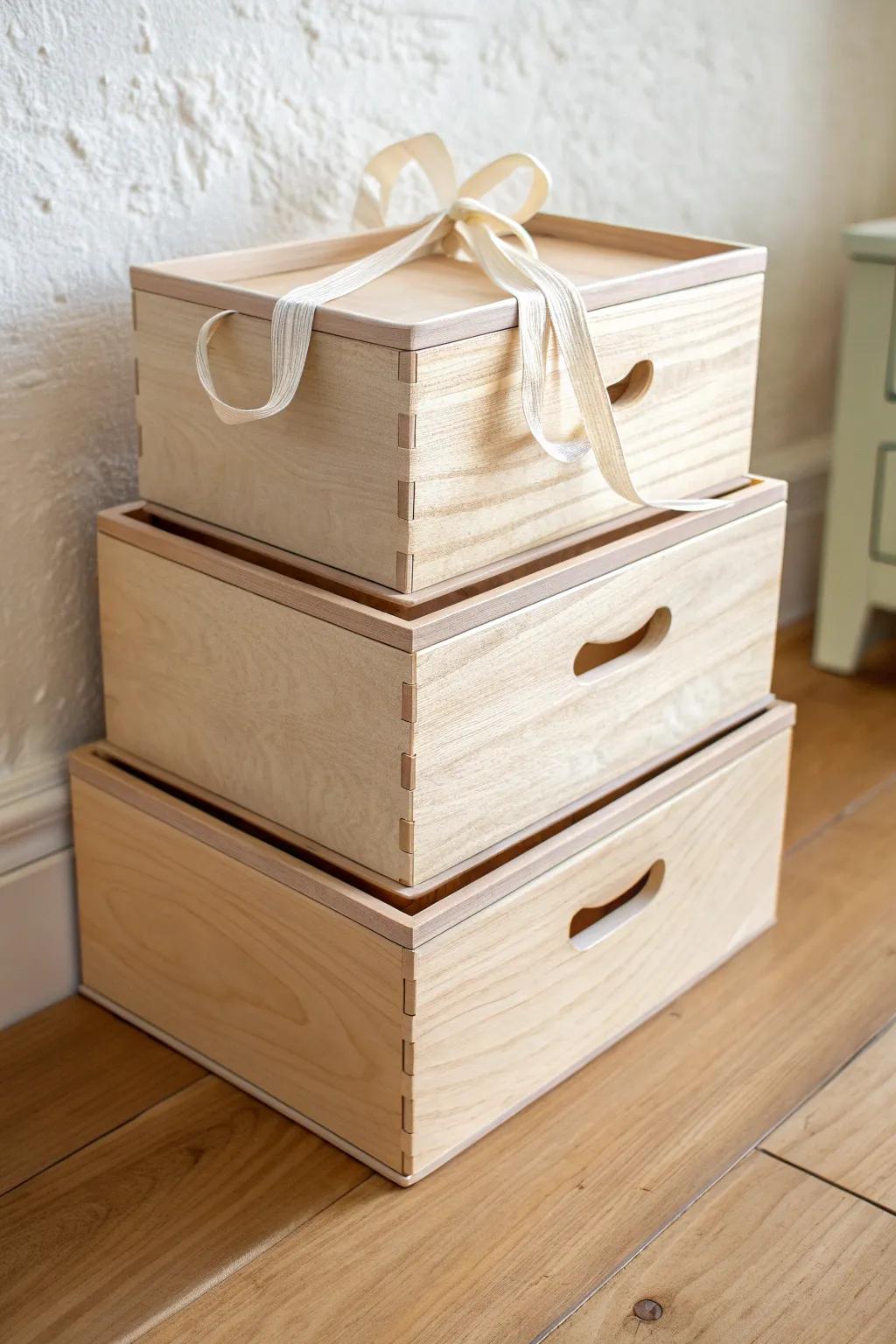 Lightweight stackable plywood boxes with clean cutout handles—simple, sturdy, and beautiful.