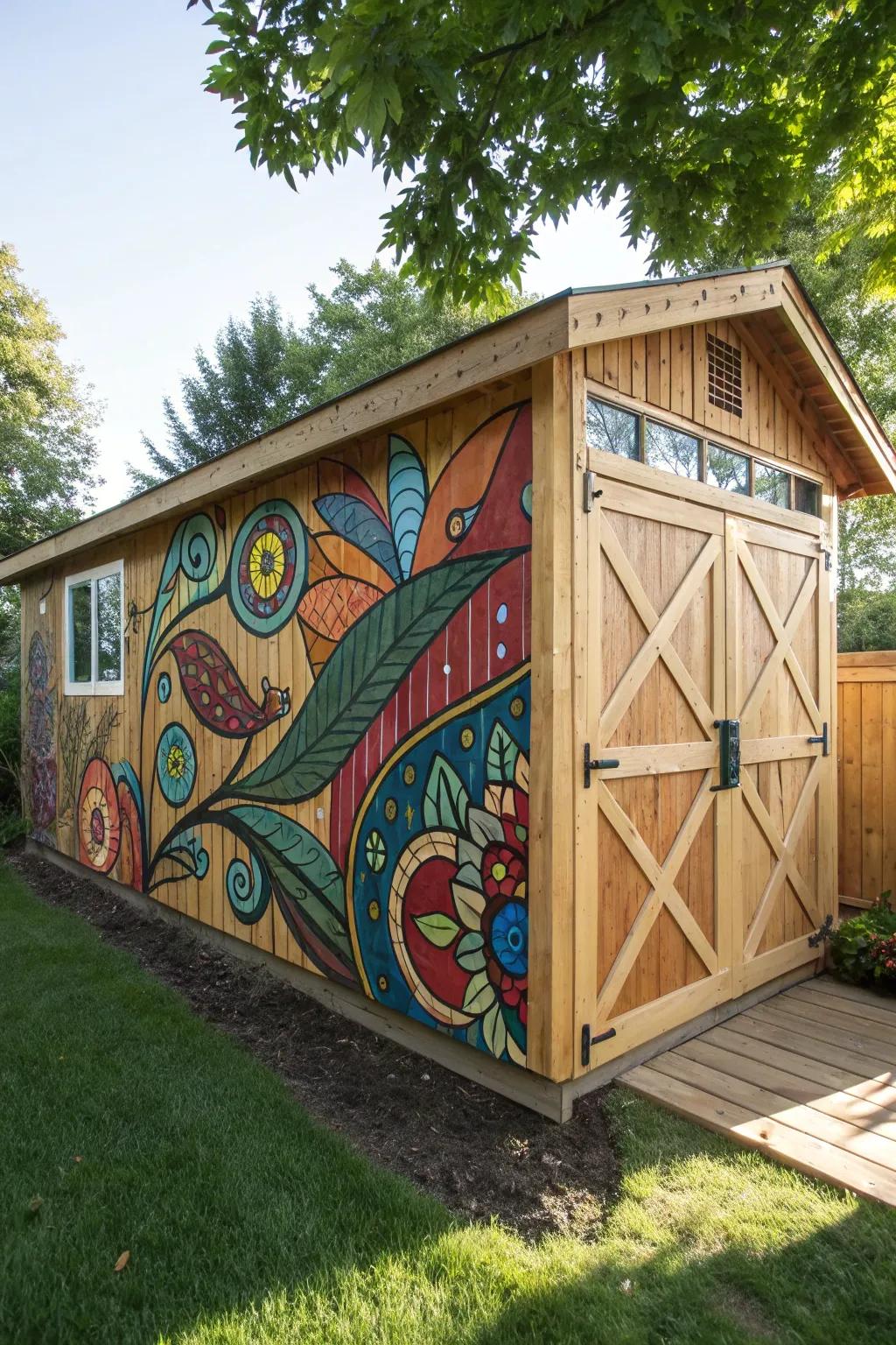 Transform your shed into a masterpiece with a bold artistic paint job that radiates personality and craftsmanship.