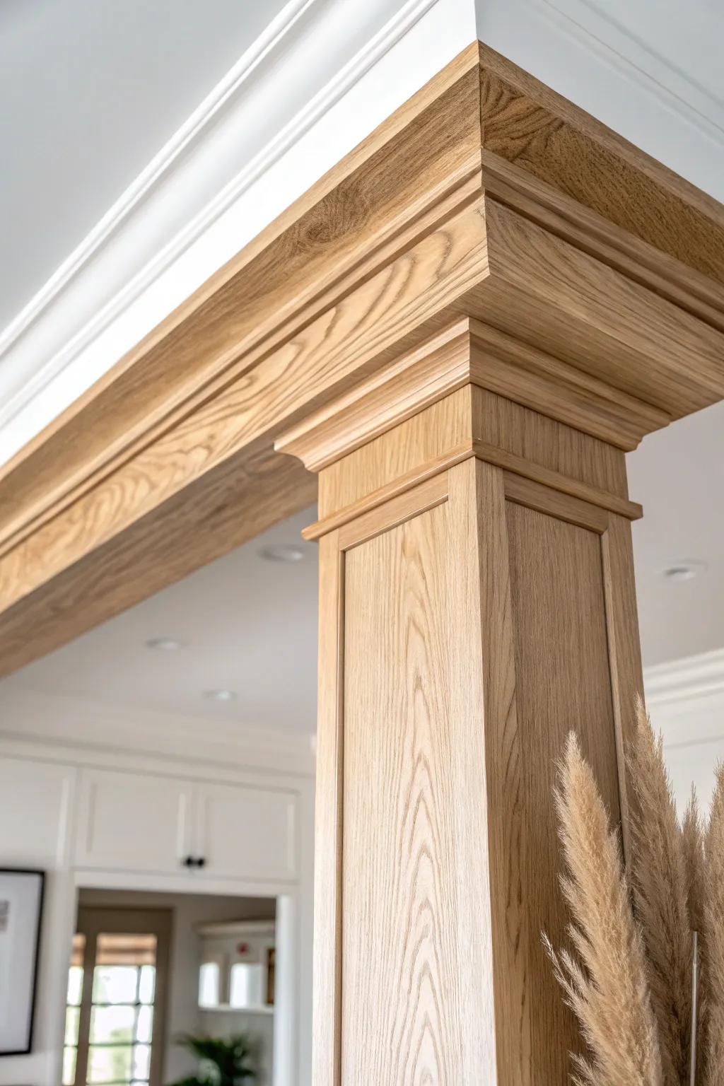 Wrap faux beams with a 3-piece crown stack for a seamless, built-in, beefier look.