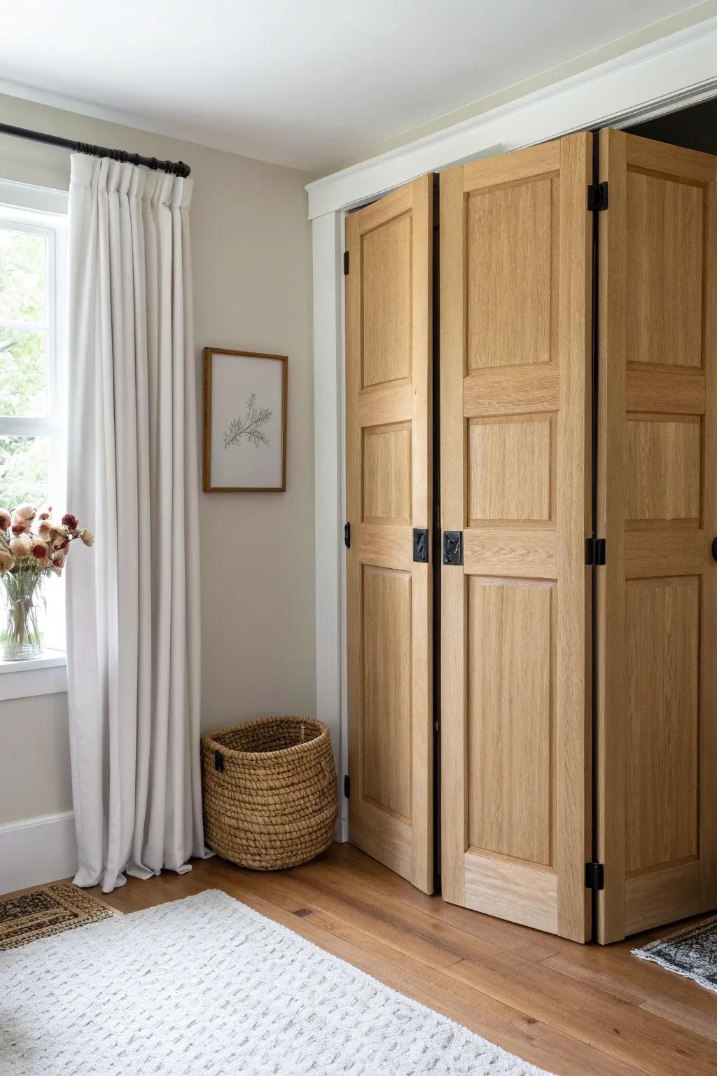 Turn bi-folds into French swing doors for a calmer, craft-forward closet upgrade.