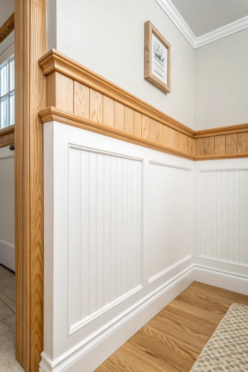 Crown molding as a wainscoting cap—clean, crafted finish that elevates beadboard instantly.