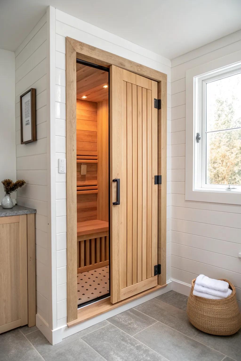 Turn a linen closet into a micro sauna—light cedar, clean lines, spa calm in small spaces.