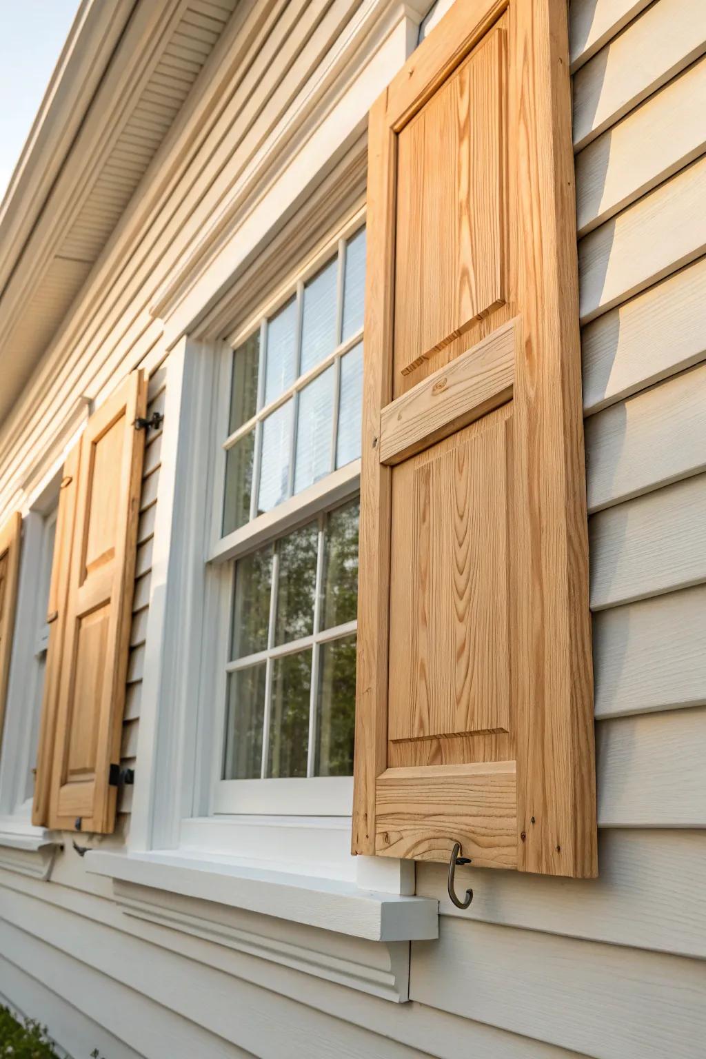 Trim-matched bay window shutter that blends seamlessly with fascia for a built-in look.