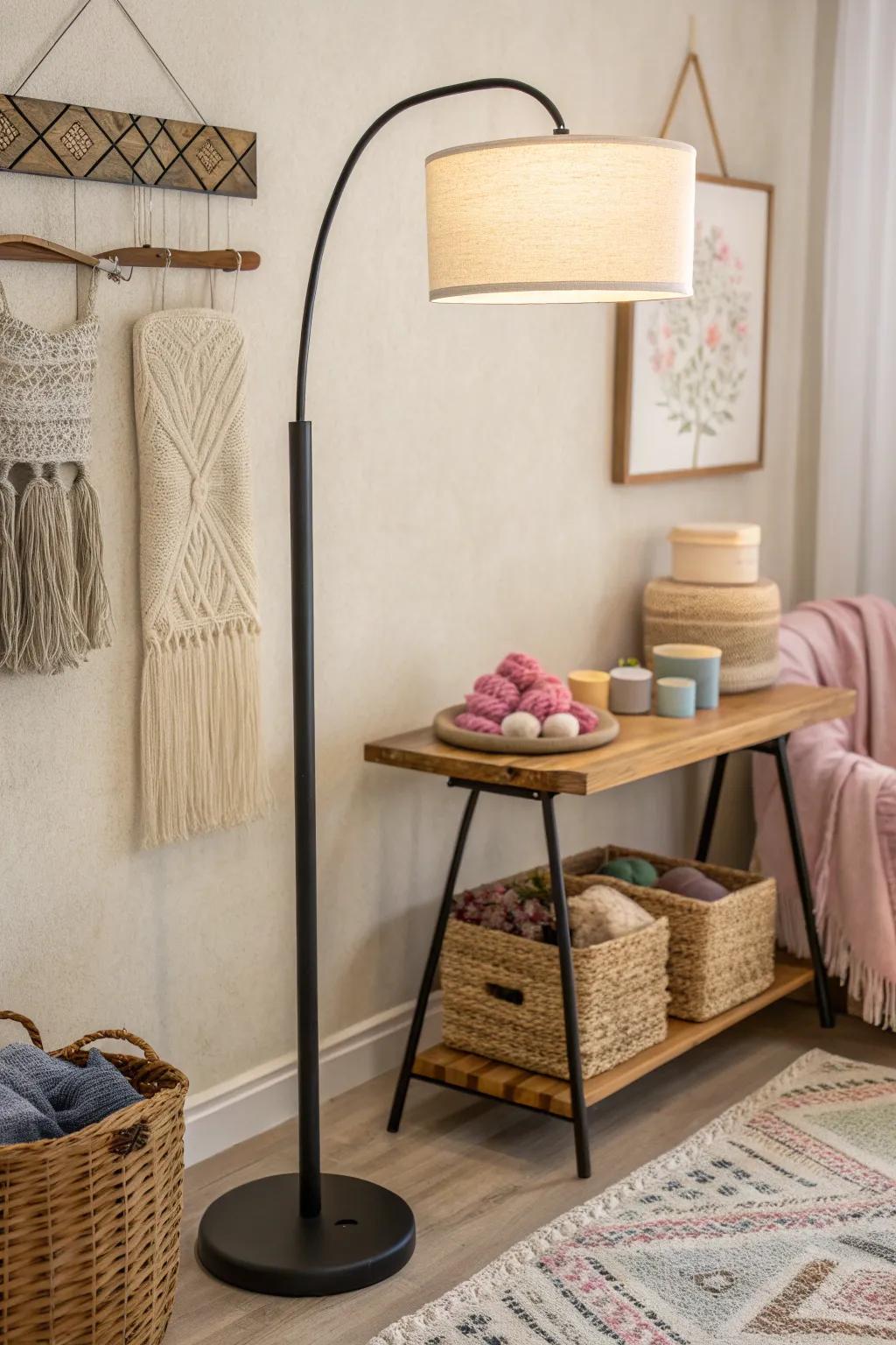 Illuminate your creativity with a dimmable floor lamp that adapts to your crafting needs.