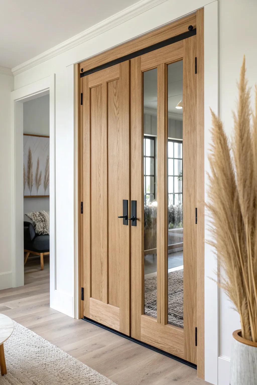Bifold-to-French door hack: track-free swing doors that open wide and look custom.