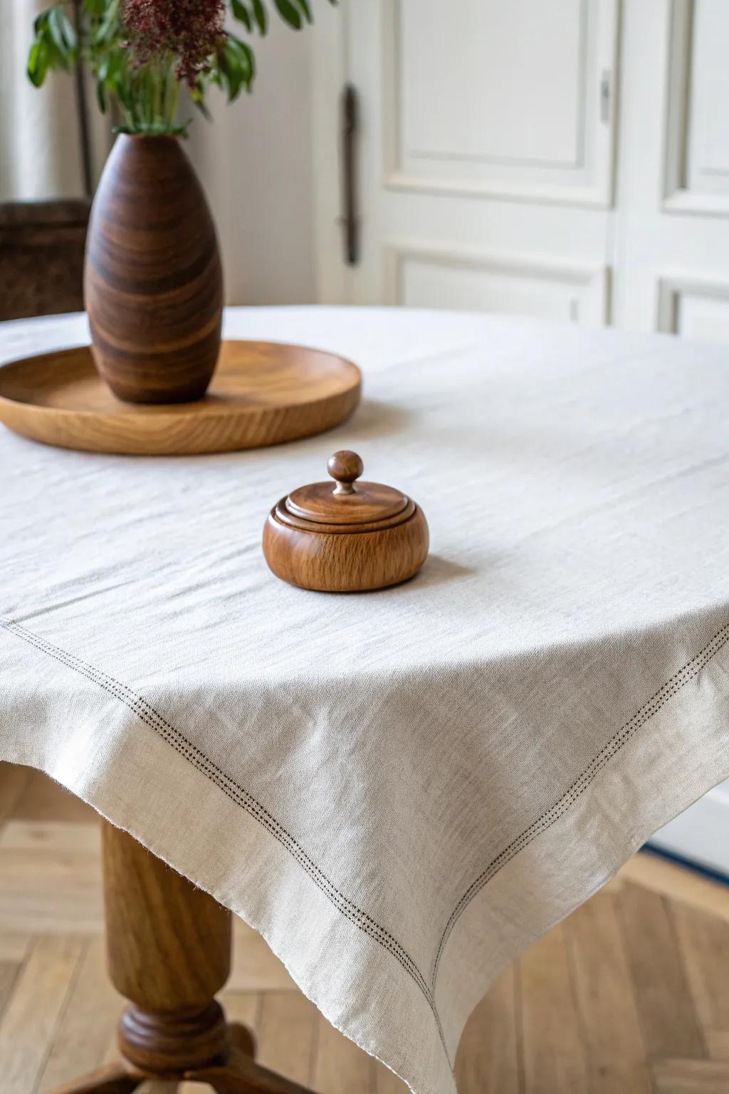 A tiny handcrafted wood corner weight keeps your bistro tablecloth perfectly draped in the breeze.