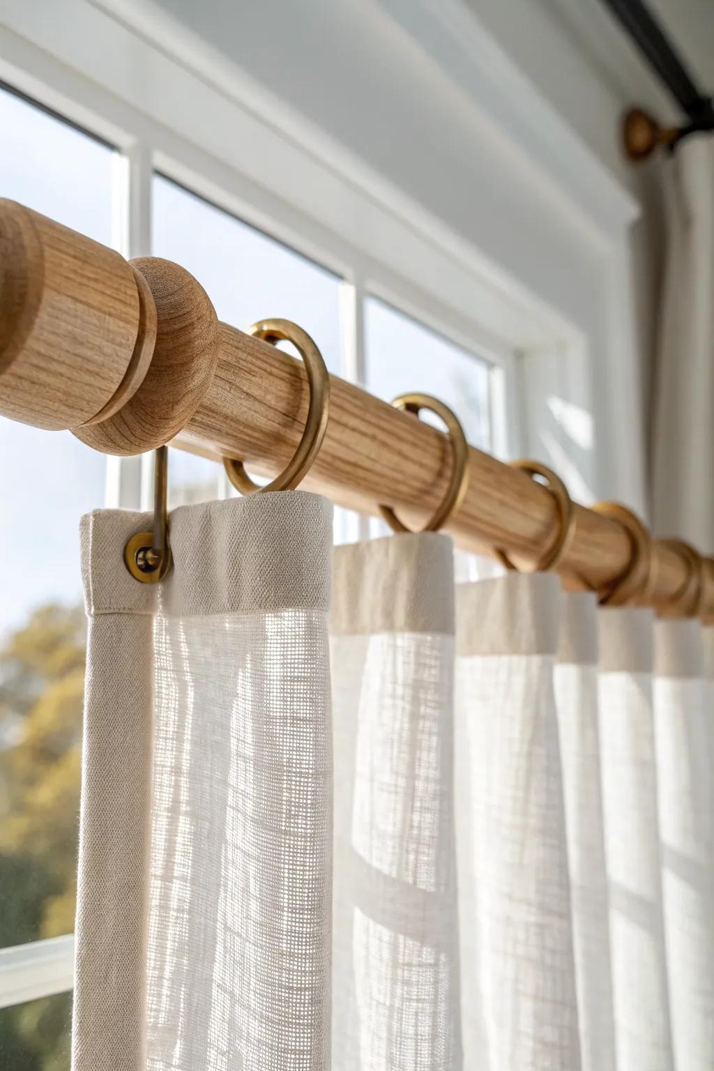 Double curtain rod layering: airy sheers behind textured panels for dreamy boho light play.