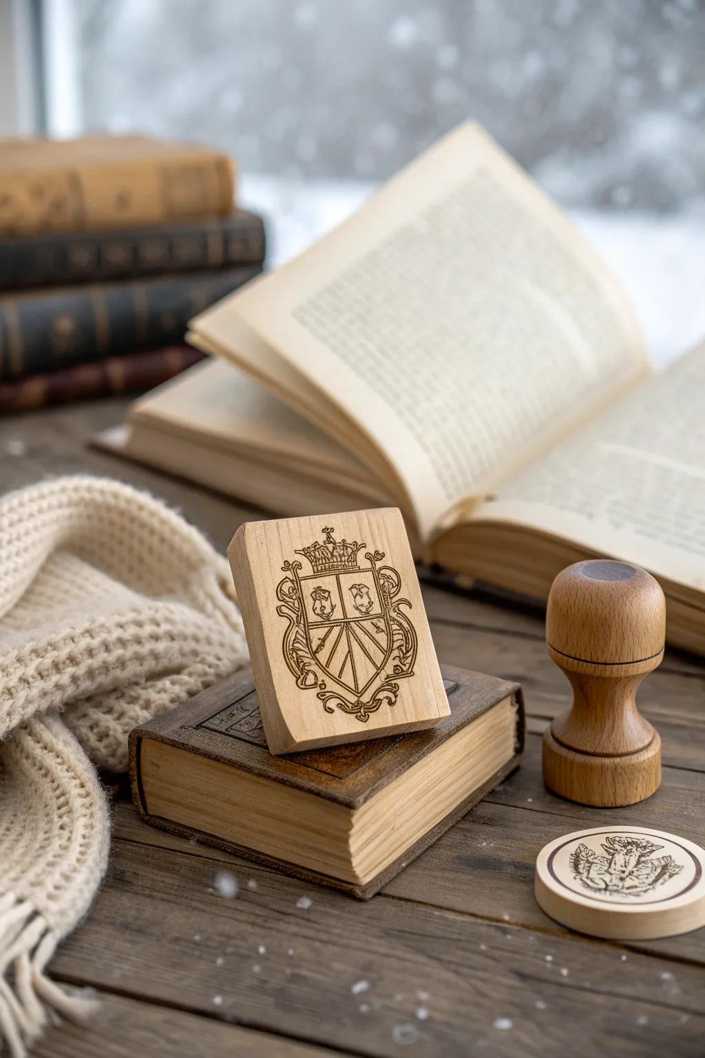 Add a touch of legacy to your library with a custom family crest book stamp.