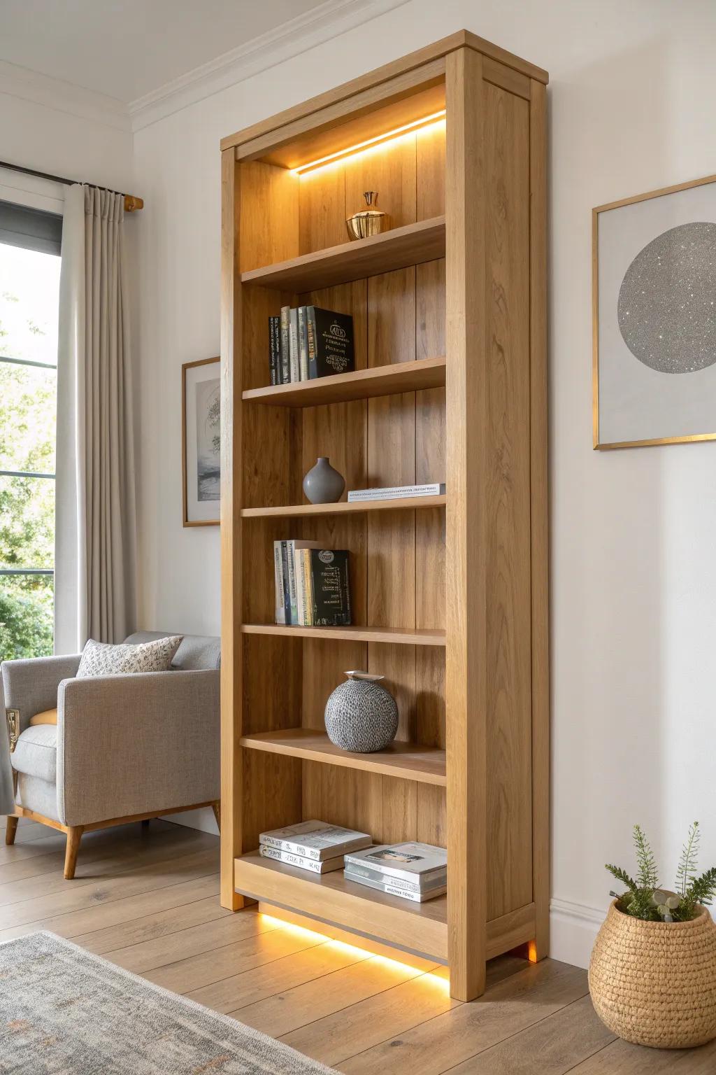 Motion-sensor bookcase glow: warm, hands-free lighting for quick grabs and cozy evenings.