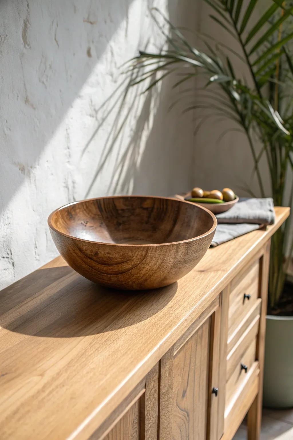 One stunning wooden serving bowl turns your buffet into a practical, minimalist statement.