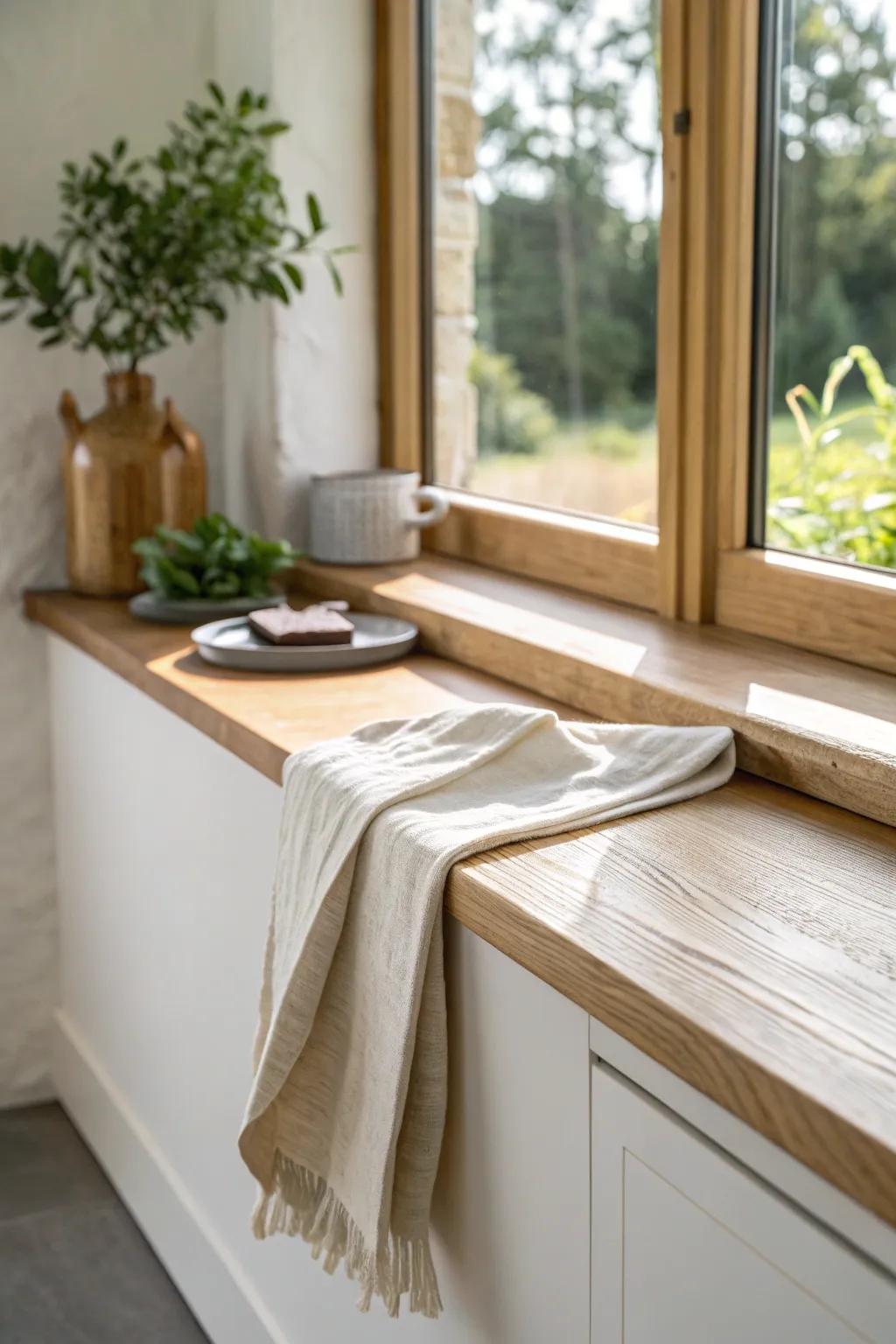A simple oak pass-through ledge turns a California kitchen into an effortless outdoor bar.