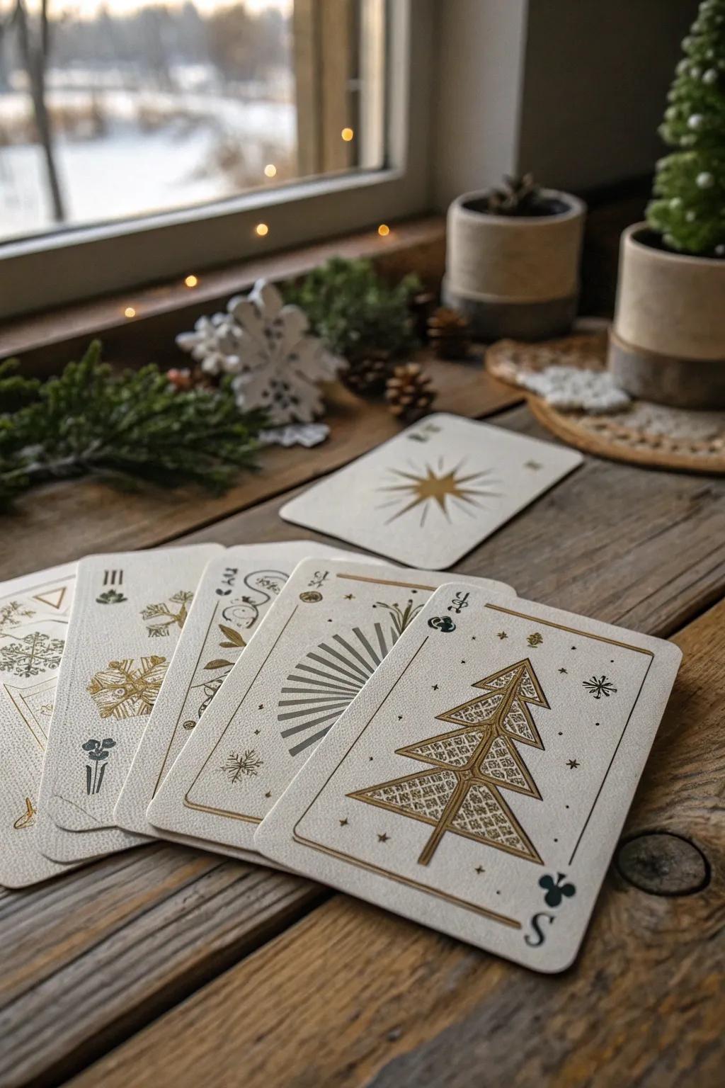 Elevate your holiday gatherings with these artisan-crafted festive playing cards, where simplicity meets elegance.