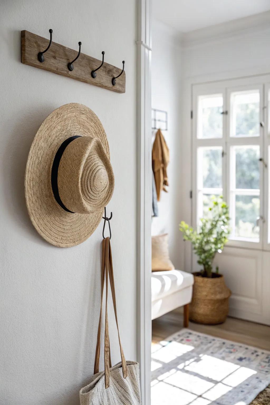 Elevate your space with a chic hat display that combines function and flair.