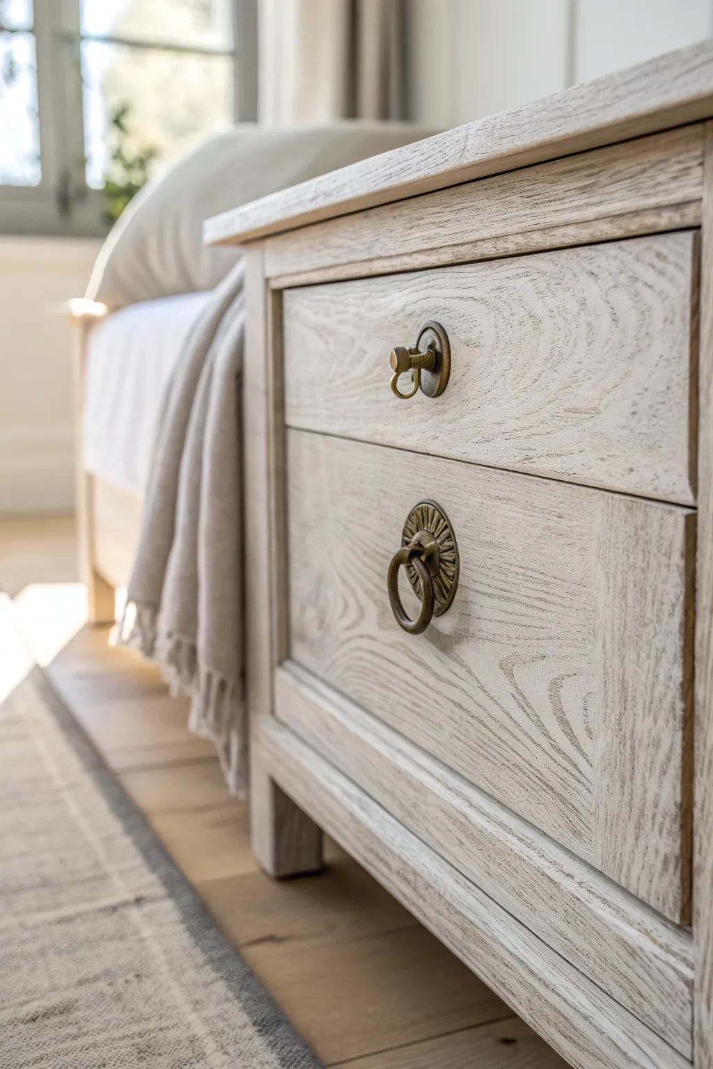 Antique-style brass hardware gives a simple drawer instant cottage charm—easy, timeless, warm.