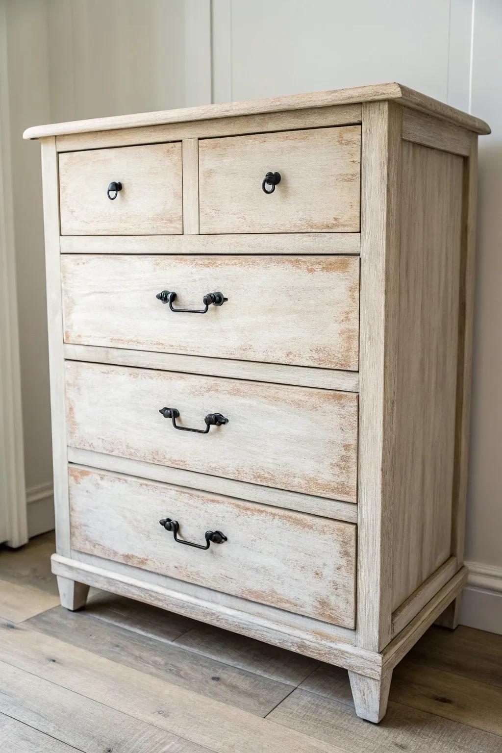 Simple matte pulls + scuffed grab zones give this dresser an effortless, handled patina.