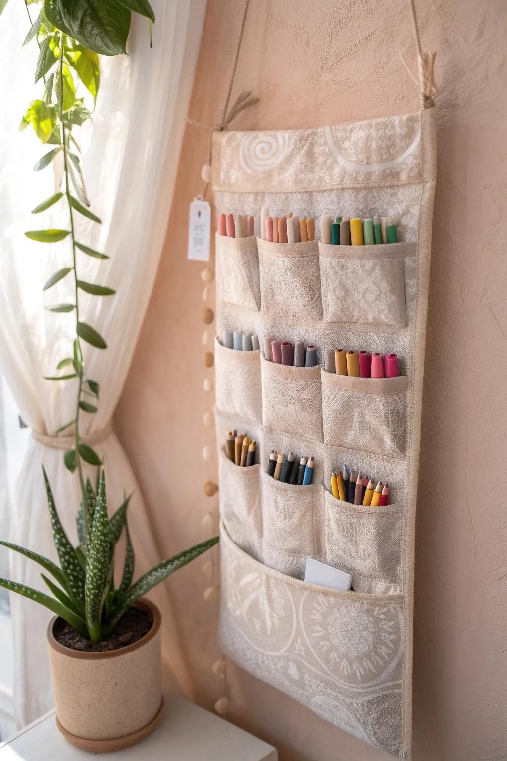 Organize your creative chaos with style: A minimalist crayon storage solution that blends functionality and beauty.
