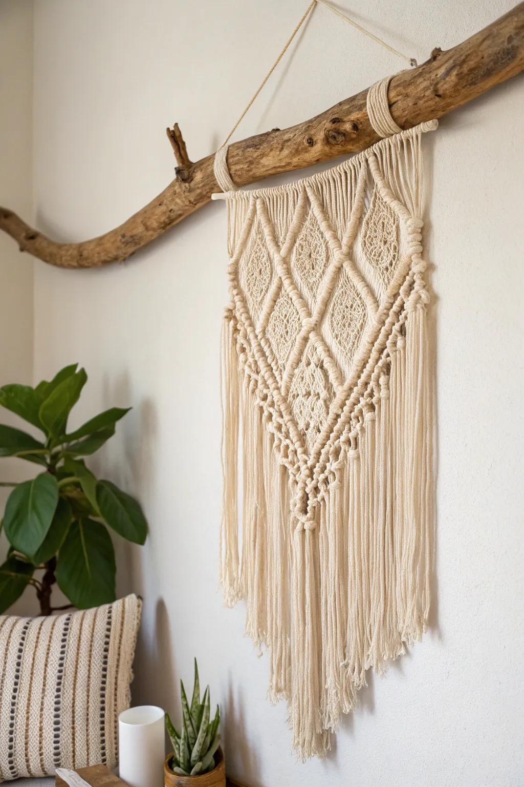 Transform your space with a touch of boho elegance using a DIY macramé wall hanging.