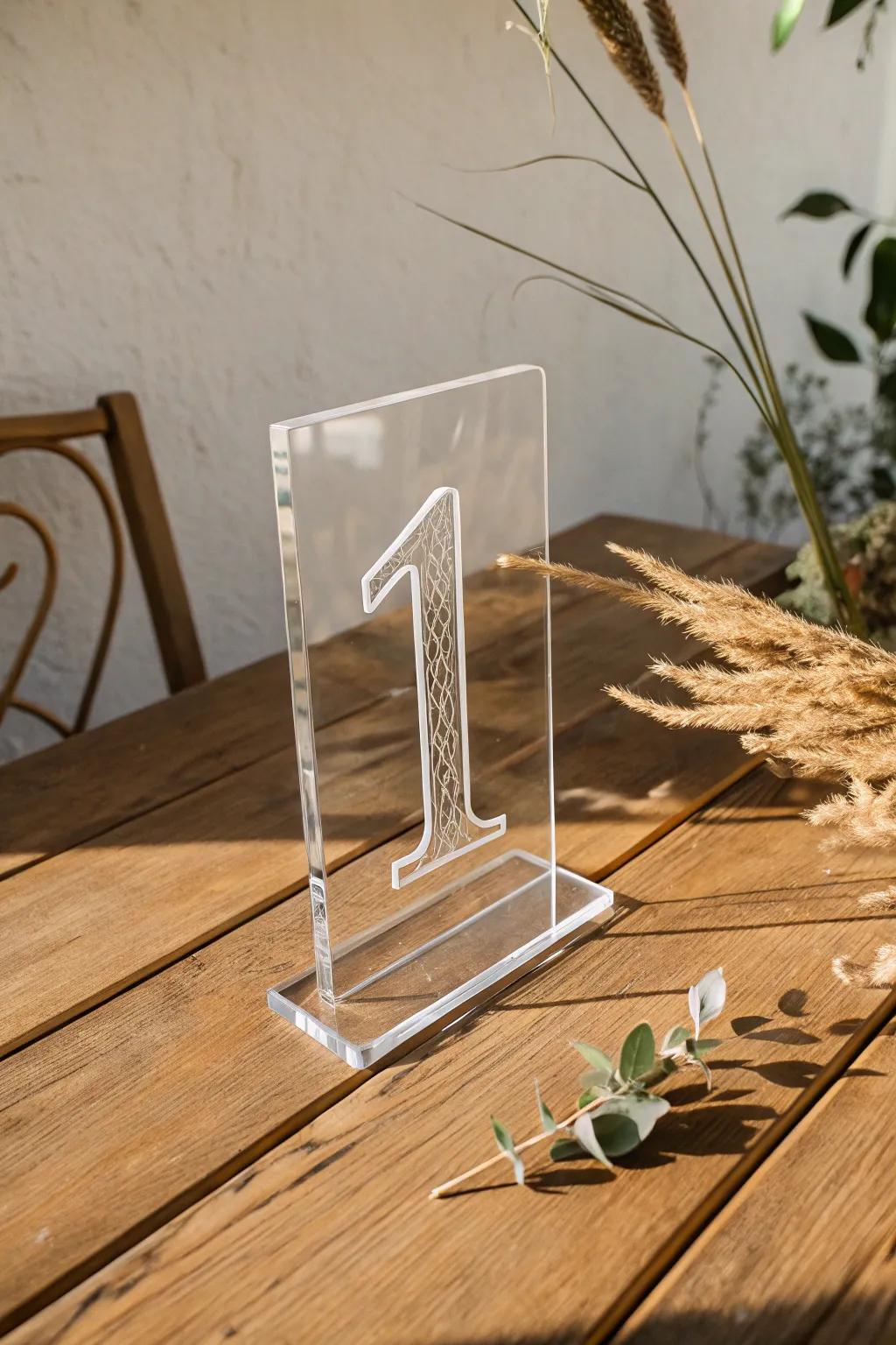 Elevate your event with the sleek elegance of transparent acrylic table numbers.
