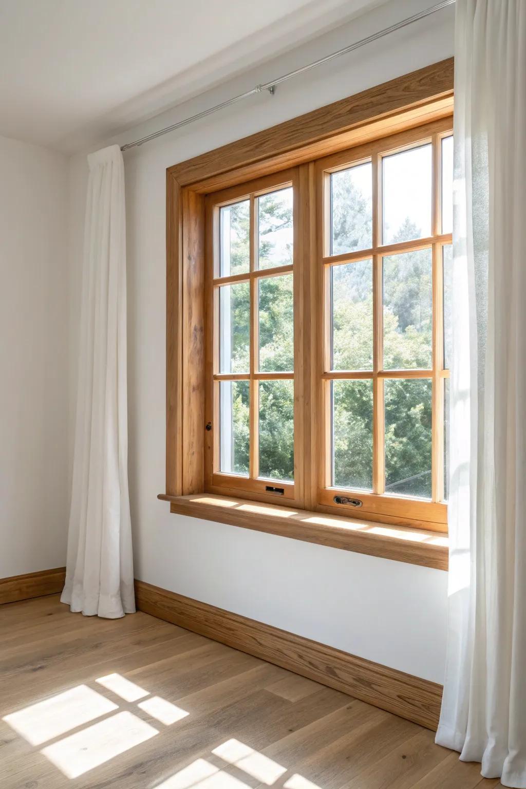 Casing and baseboards perfectly aligned—this double window trim makes the whole wall feel designed.