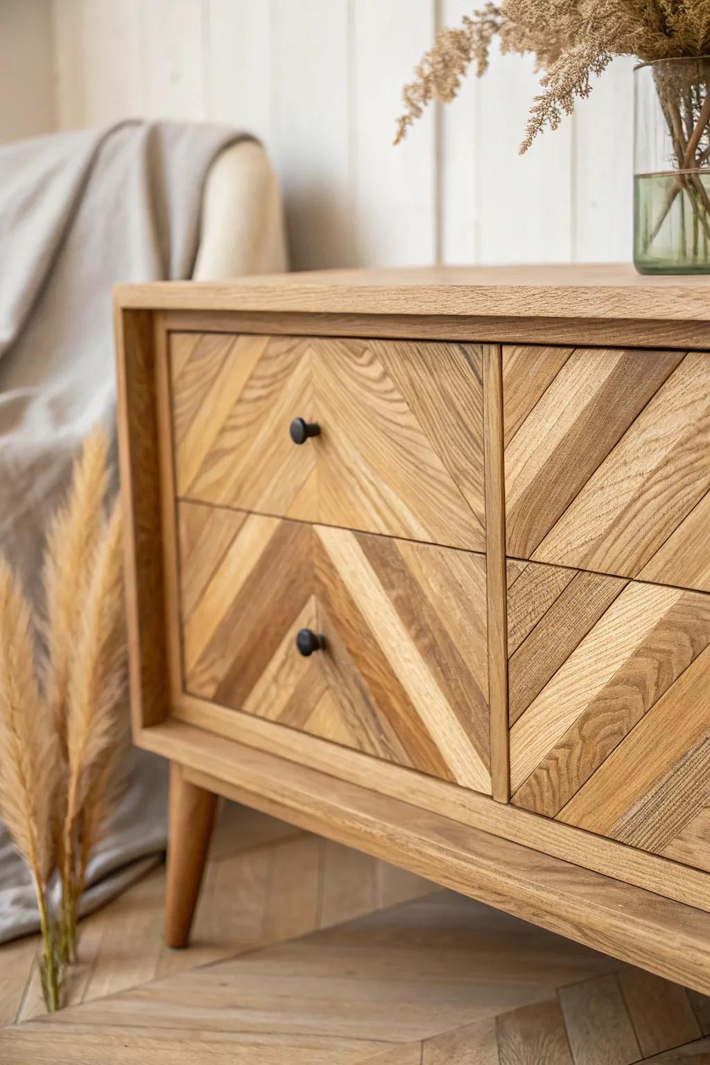 Chevron plank drawer front: a bold statement pattern that beautifully hides old dents and filler.