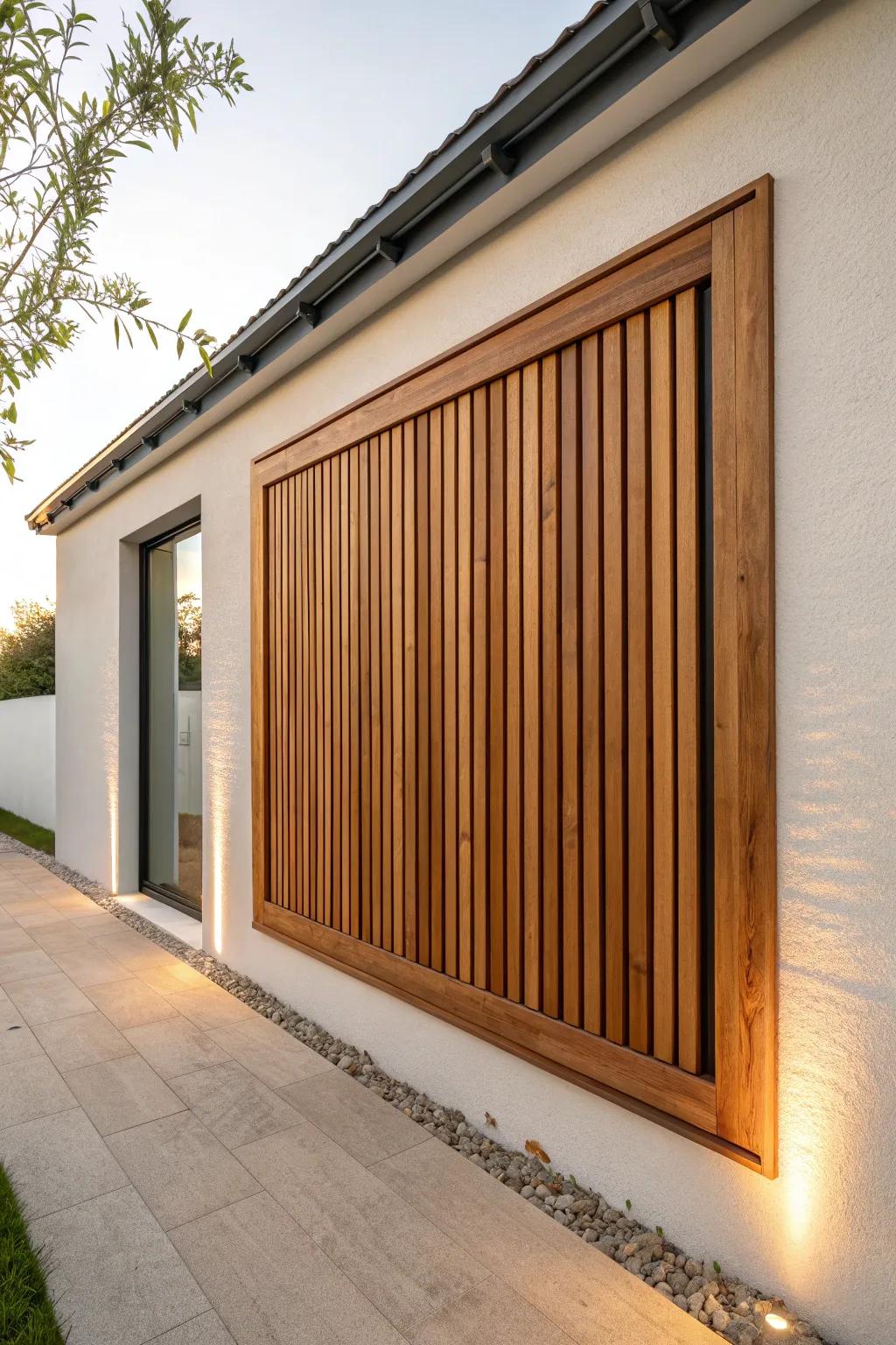 A picture-frame border instantly makes an exterior slat wall feel custom and built-in.