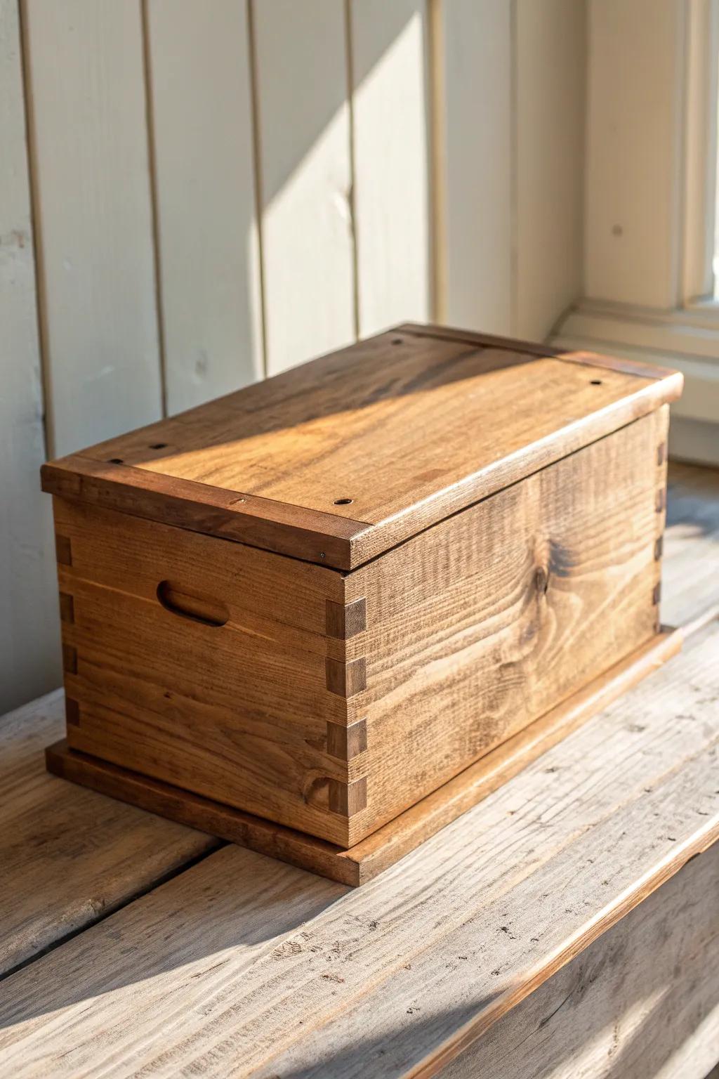 Rustic slide-top reclaimed wood box: chic farmhouse entry table storage for everyday clutter.