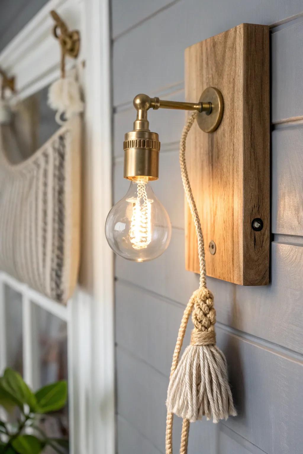 Layered lighting made easy: a warm wood sconce detail that shifts game night to chill mode.