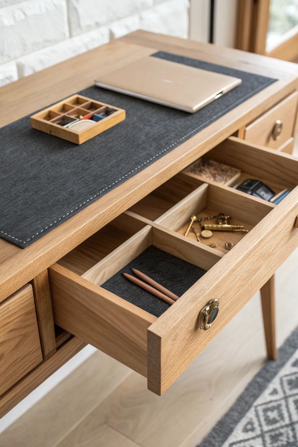 A dedicated WIP drawer garage keeps tiny pieces protected, dust-free, and ready to finish.